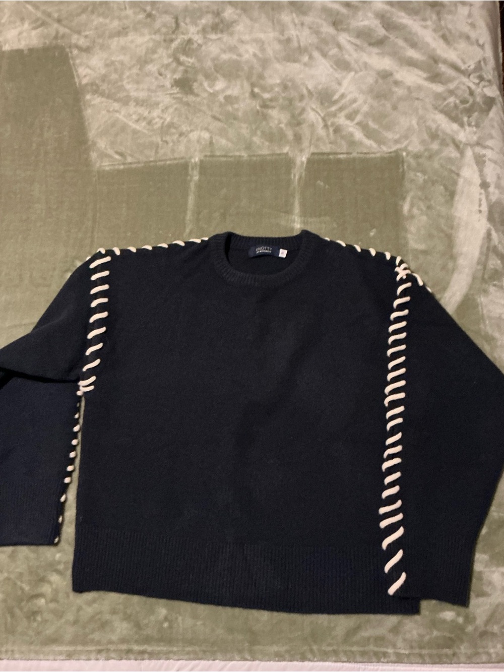 Women’s Navy Crewneck Sweater with Cream Stitch Detail